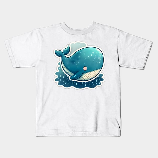 Chubby Blue Whale (white border) Kids T-Shirt by CutePlanetEarth